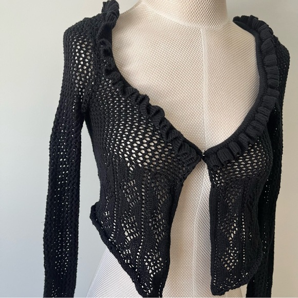 Urban Outfitters Open Knit Mesh Cardigan Sweater Small Black Festival Whimsigoth - Picture 3 of 6